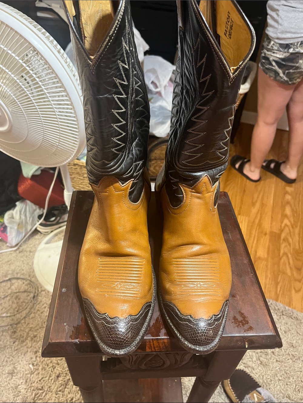 Tony Lama Two-Tone Brown and Black Western Cowboy Boots